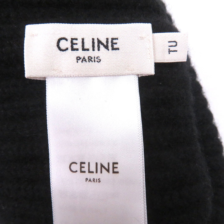 極美品□CELINE セリーヌ 2A45T207O カシミヤ100％ ロゴ ニットキャップ ニット帽 ビーニー ブラック ホワイト イタリア製 正規品 メンズ