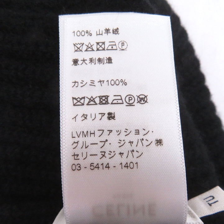 極美品□CELINE セリーヌ 2A45T207O カシミヤ100％ ロゴ ニットキャップ ニット帽 ビーニー ブラック ホワイト イタリア製 正規品 メンズ