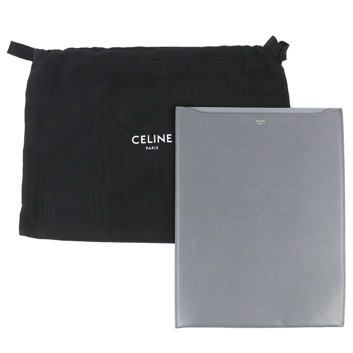 極美品△CELINE セリーヌ ロゴ レザー iPad Pro アイパッドプロ 13インチ用 ケース 収納 グレー 保存袋付き イタリア製 メンズ