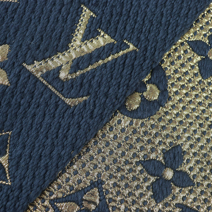 美品△LOUIS VUITTON ルイヴィトン 2018年 M70815 エシャルプ ロゴマニア シャイン ウール シルク フリンジ マフラー ネイビー ゴールド