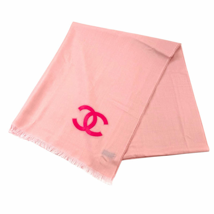 極美品★CHANEL シャネル 23C カシミヤ シルク混 ココマーク フリンジ付 大判 ストール ショール ピンク イタリア製 レディース 箱付き