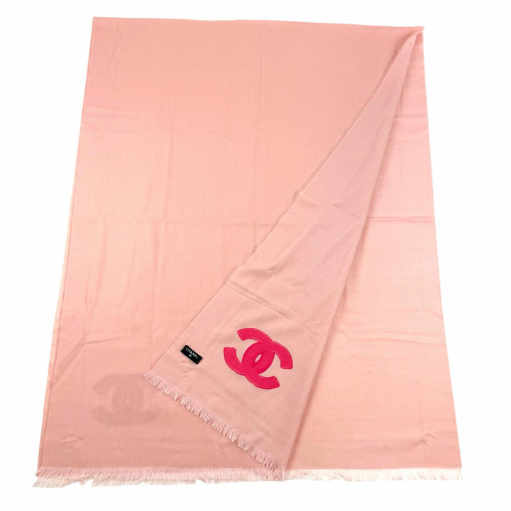 極美品★CHANEL シャネル 23C カシミヤ シルク混 ココマーク フリンジ付 大判 ストール ショール ピンク イタリア製 レディース 箱付き