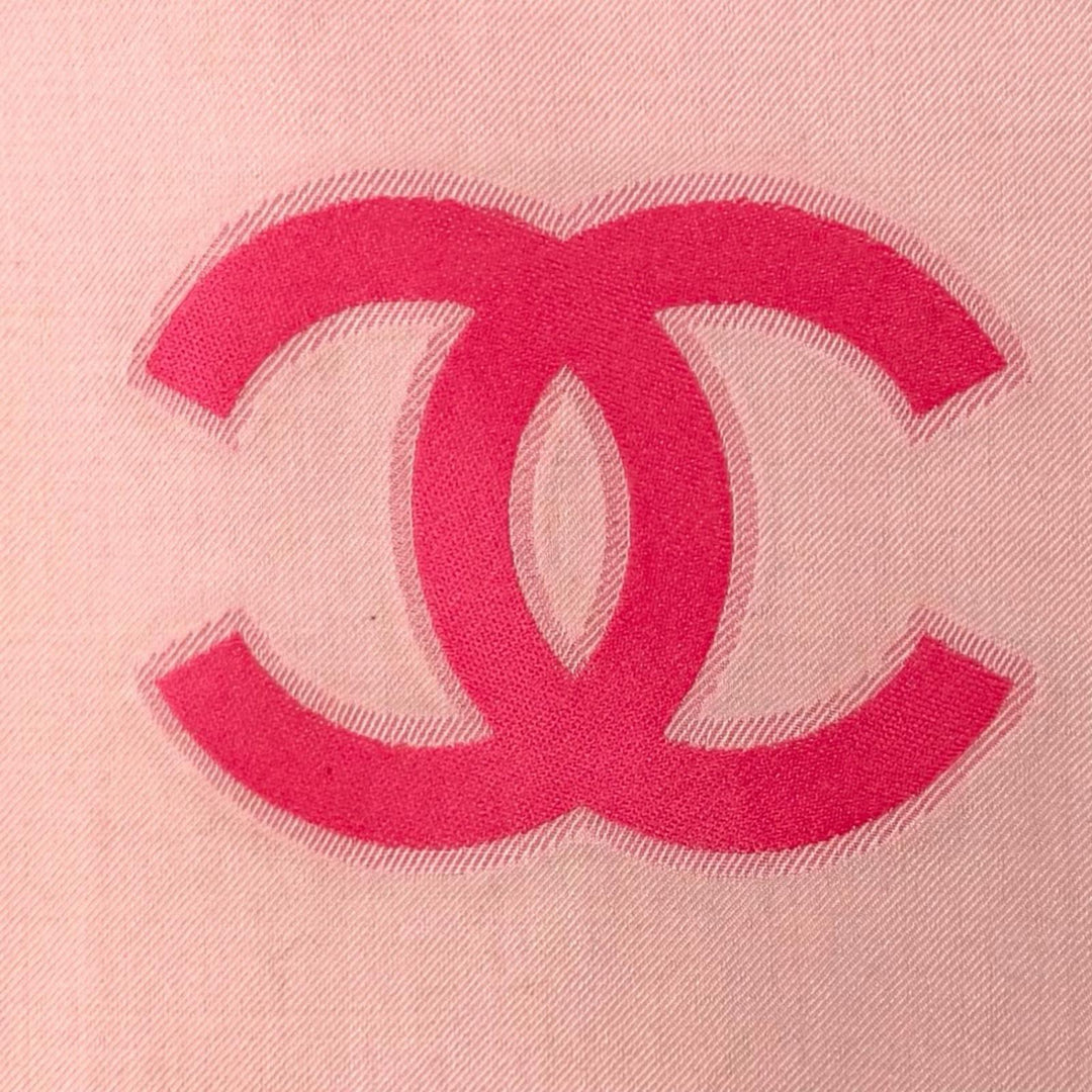 極美品★CHANEL シャネル 23C カシミヤ シルク混 ココマーク フリンジ付 大判 ストール ショール ピンク イタリア製 レディース 箱付き