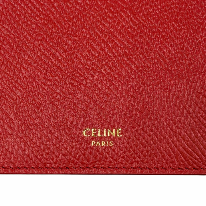 極美品◇CELINE セリーヌ L10083FVO レザー トリオンフ ジップ付き ロングカードケース レッド ゴールド金具 箱・保存袋付き イタリア製