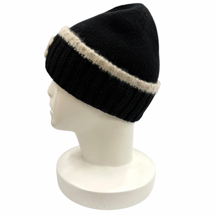 極美品★CHANEL シャネル ウール カシミヤ シルク混 ココマーク ニットキャップ ビーニー 帽子 ブラック ベージュ 正規品 レディース