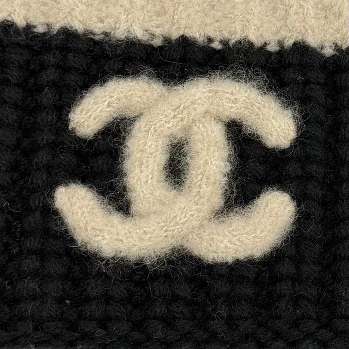 極美品★CHANEL シャネル ウール カシミヤ シルク混 ココマーク ニットキャップ ビーニー 帽子 ブラック ベージュ 正規品 レディース