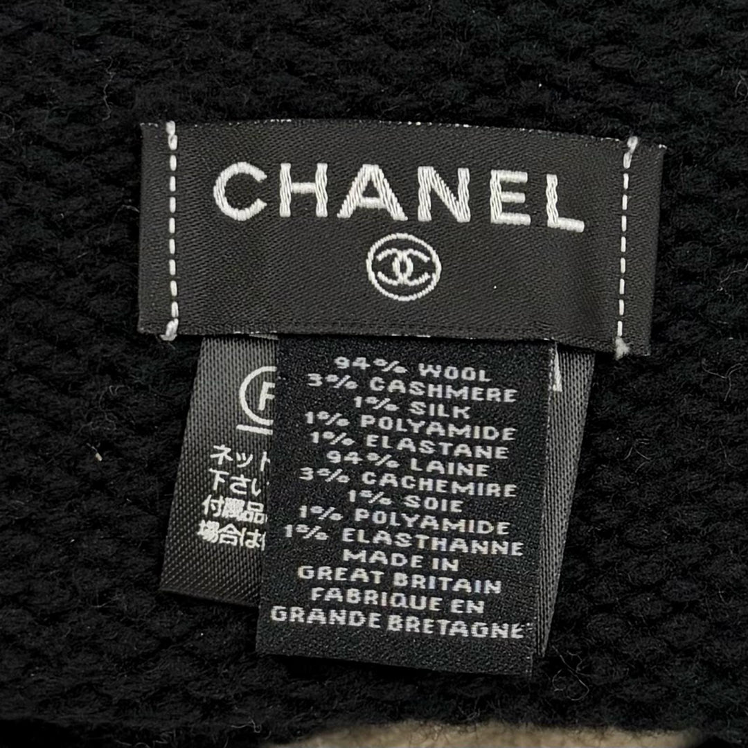 極美品★CHANEL シャネル ウール カシミヤ シルク混 ココマーク ニットキャップ ビーニー 帽子 ブラック ベージュ 正規品 レディース