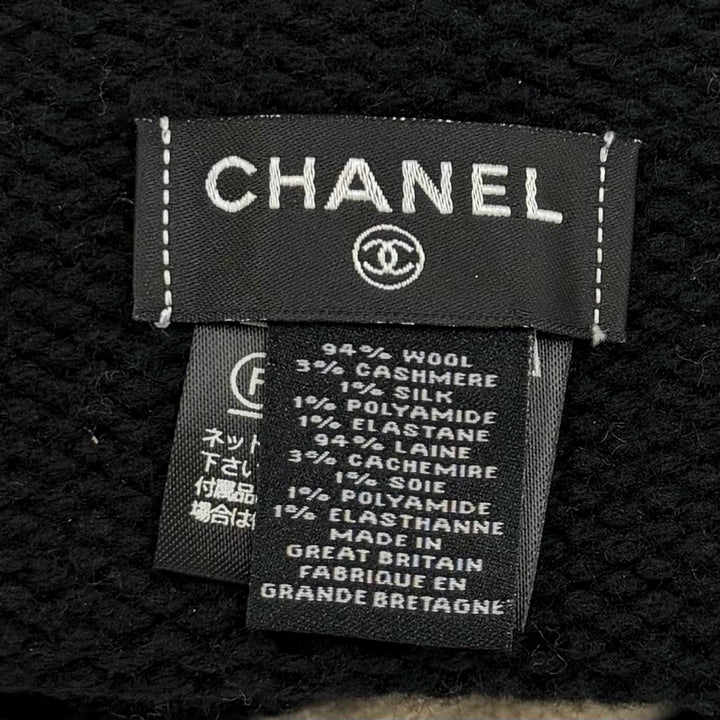 極美品★CHANEL シャネル ウール カシミヤ シルク混 ココマーク ニットキャップ ビーニー 帽子 ブラック ベージュ 正規品 レディース
