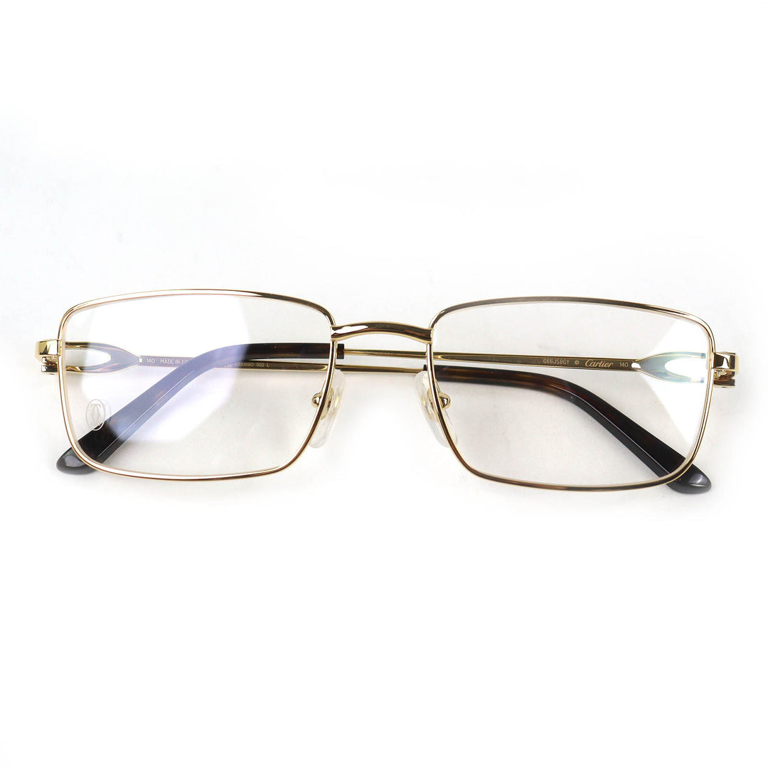 極美品△Cartier カルティエ CT0369O Cデコール スクエア メガネ 眼鏡 アイウェア ゴールド ブラウンデミ 54□18 デモレンズ 仏製 メンズ