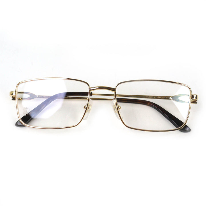 極美品△Cartier カルティエ CT0369O Cデコール スクエア メガネ 眼鏡 アイウェア ゴールド ブラウンデミ 54□18 デモレンズ 仏製 メンズ