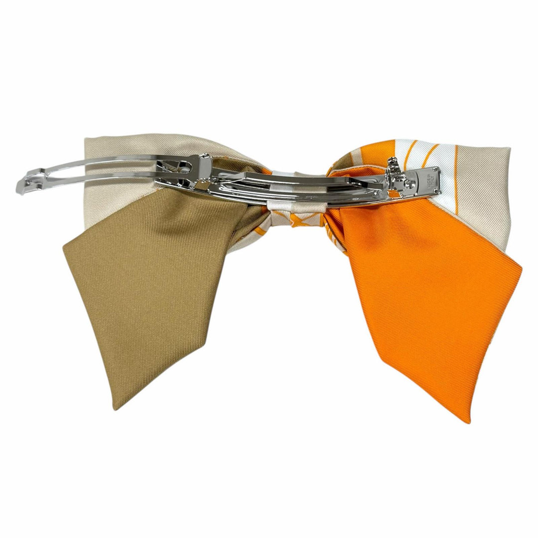 未使用品★HERMES エルメス シルク100％ グルネル エクスリブリス バレッタ リボン ベージュ オレンジ イタリア製 レディース 箱付き