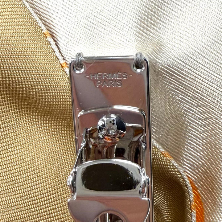 未使用品★HERMES エルメス シルク100％ グルネル エクスリブリス バレッタ リボン ベージュ オレンジ イタリア製 レディース 箱付き