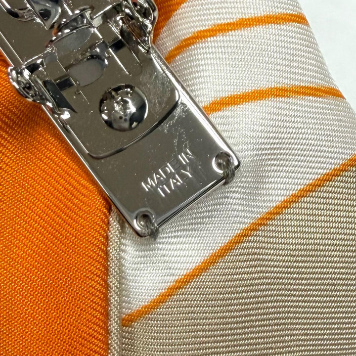 未使用品★HERMES エルメス シルク100％ グルネル エクスリブリス バレッタ リボン ベージュ オレンジ イタリア製 レディース 箱付き