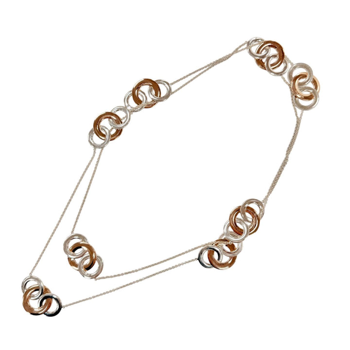 美品◇TIFFANY&amp;Co. 1837 インターロッキング マルチ サークル ロングネックレス SV925 ルベドメタル シルバー ピンクゴールド 重量34.4g