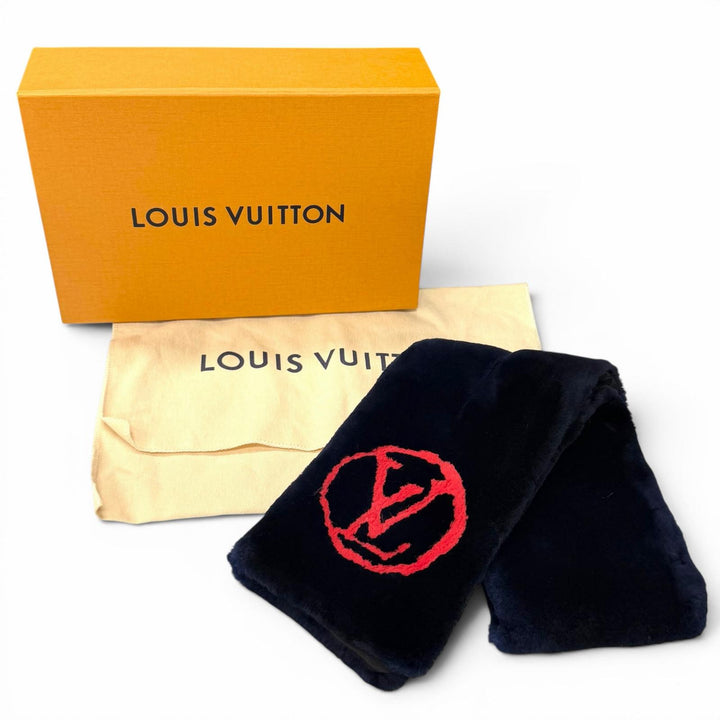 美品★LOUIS VUITTON ルイヴィトン M73024 ビーバー エシャルプシャーリングダーリン マフラー ネイビー レッド 正規品 箱・保存袋付き