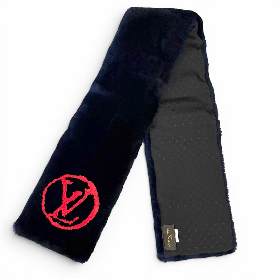 美品★LOUIS VUITTON ルイヴィトン M73024 ビーバー エシャルプシャーリングダーリン マフラー ネイビー レッド 正規品 箱・保存袋付き