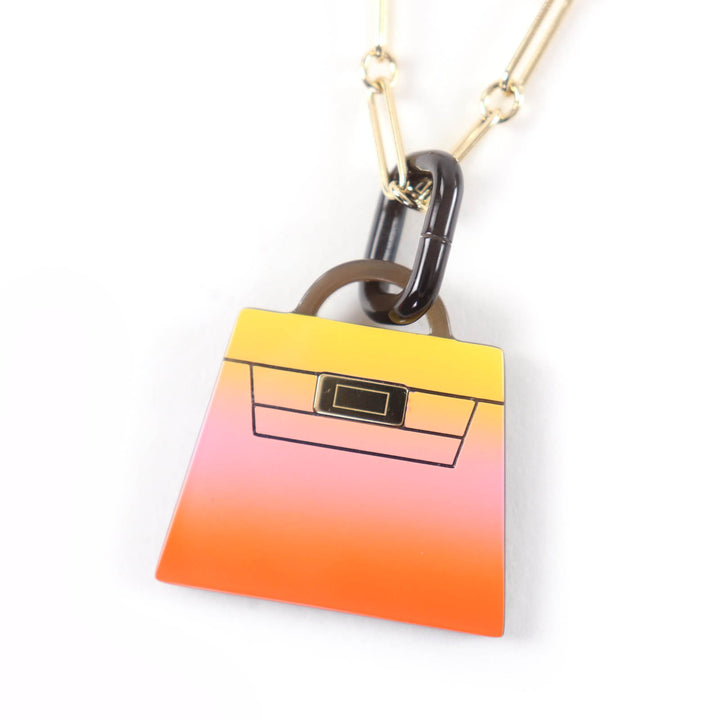 極美品☆HERMES エルメス マロキニエGM フュージョンケリー バッファローホーン ネックレス ゴールド オレンジ系 仏製 箱・保存袋付き