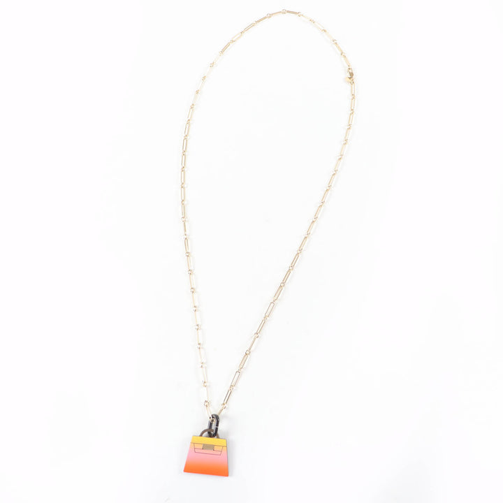 極美品☆HERMES エルメス マロキニエGM フュージョンケリー バッファローホーン ネックレス ゴールド オレンジ系 仏製 箱・保存袋付き