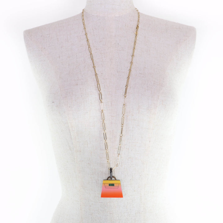 極美品☆HERMES エルメス マロキニエGM フュージョンケリー バッファローホーン ネックレス ゴールド オレンジ系 仏製 箱・保存袋付き