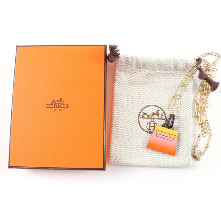 極美品☆HERMES エルメス マロキニエGM フュージョンケリー バッファローホーン ネックレス ゴールド オレンジ系 仏製 箱・保存袋付き
