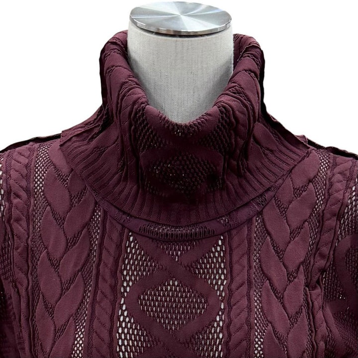 極美品◇PLEATS PLEASE プリーツプリーズ イッセイミヤケ PP94LK923 タートルネック ロング ケーブルニット ボルドー 3 日本製 正規品