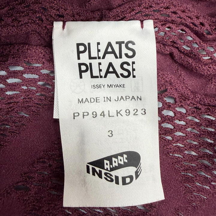 極美品◇PLEATS PLEASE プリーツプリーズ イッセイミヤケ PP94LK923 タートルネック ロング ケーブルニット ボルドー 3 日本製 正規品