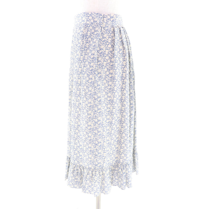 極美品★CELINE セリーヌ 2J264757L シルク100％ エディ期 フローラルプリント フレアスカート ライトブルー オフホワイト 38 正規品