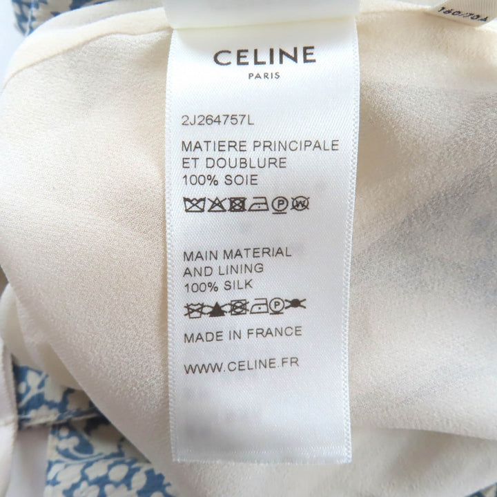極美品★CELINE セリーヌ 2J264757L シルク100％ エディ期 フローラルプリント フレアスカート ライトブルー オフホワイト 38 正規品