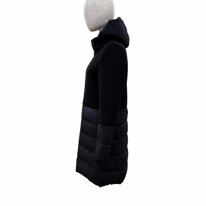 美品☆Herno ヘルノ PI0848D DIAGONAL WOOL AND NUAGE PARKA ウール切替 ダウンコート ブラック 38 イタリア製 正規品 レディース