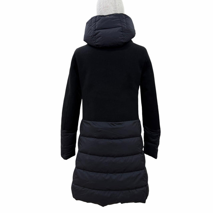 美品☆Herno ヘルノ PI0848D DIAGONAL WOOL AND NUAGE PARKA ウール切替 ダウンコート ブラック 38 イタリア製 正規品 レディース