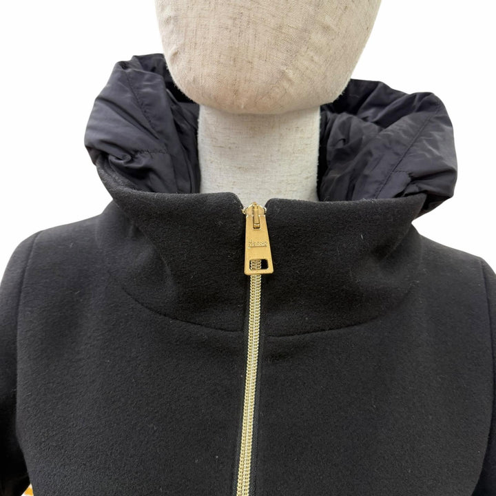 美品☆Herno ヘルノ PI0848D DIAGONAL WOOL AND NUAGE PARKA ウール切替 ダウンコート ブラック 38 イタリア製 正規品 レディース