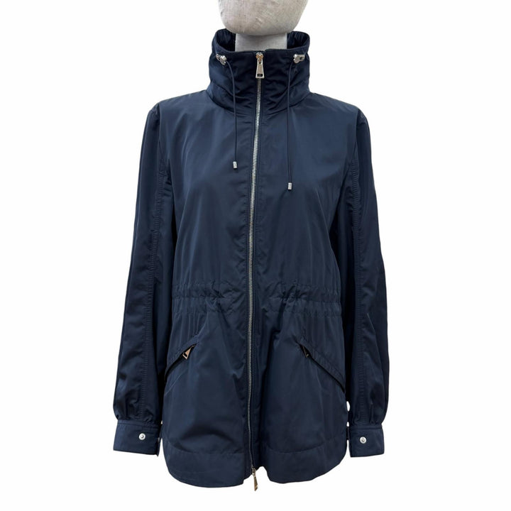 美品☆MONCLER モンクレール 2023年製 J10931A00087 ENET ロゴワッペン・フード付 ZIP UP ジャケット ネイビー 0 正規品 レディース
