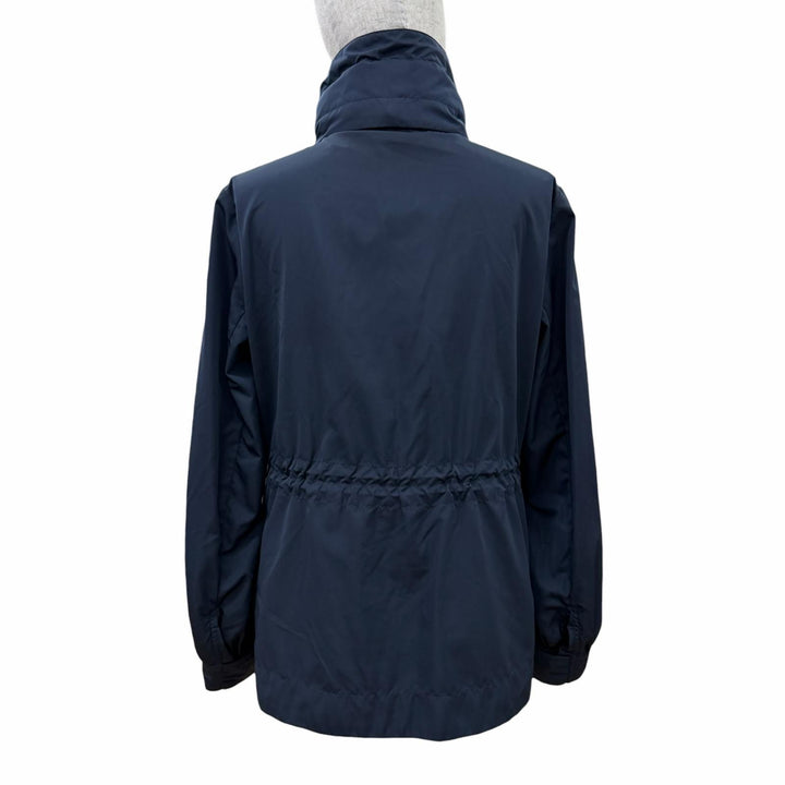 美品☆MONCLER モンクレール 2023年製 J10931A00087 ENET ロゴワッペン・フード付 ZIP UP ジャケット ネイビー 0 正規品 レディース