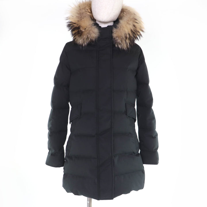 美品☆Pyrenex ピレネックス GRENOBLE W19P1 ラクーンファー・フード付 ダウンコート ブラック 36 正規品 レディース