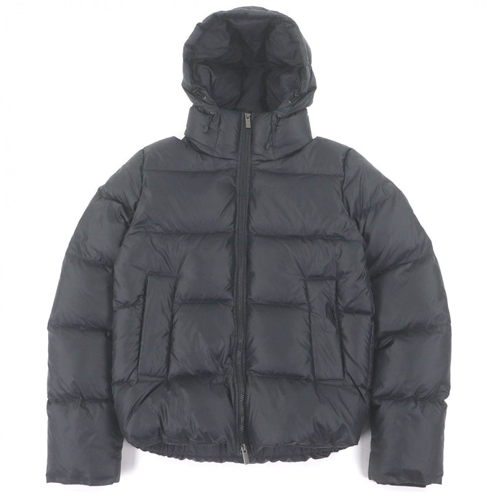 美品□Pyrenex ピレネックス CHALON ロゴワッペン フーデッド ダウンジャケット パファージャケット ブラック S ブルガリア製 正規品