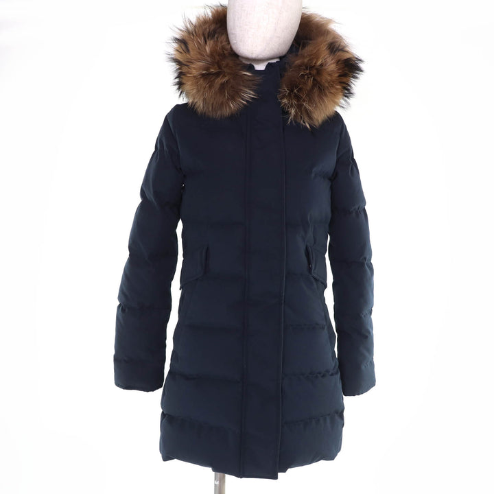 美品☆Pyrenex ピレネックス W18P1 GRENOBLE ラクーンファー・フード付 ダウンコート ネイビー 34 正規品 レディース