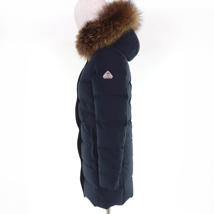 美品☆Pyrenex ピレネックス W18P1 GRENOBLE ラクーンファー・フード付 ダウンコート ネイビー 34 正規品 レディース