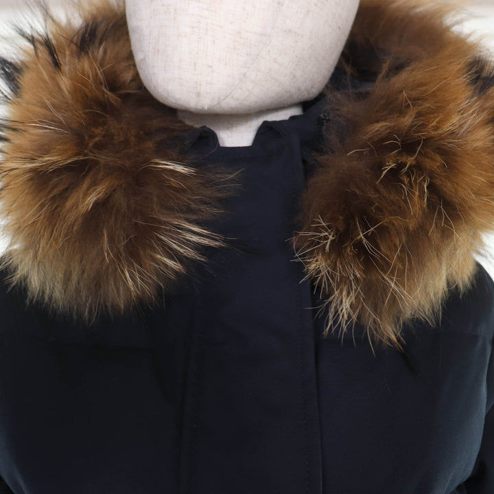 美品☆Pyrenex ピレネックス W18P1 GRENOBLE ラクーンファー・フード付 ダウンコート ネイビー 34 正規品 レディース