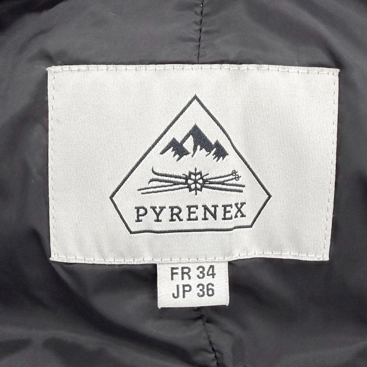 美品◇Pyrenex ピレネックス W19P1 GRENOBLE グルノーブル ロゴワッペン ファー フード付き ダウンジャケット 黒 36 正規品 レディース