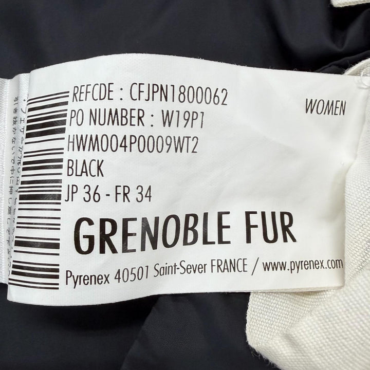 美品◇Pyrenex ピレネックス W19P1 GRENOBLE グルノーブル ロゴワッペン ファー フード付き ダウンジャケット 黒 36 正規品 レディース