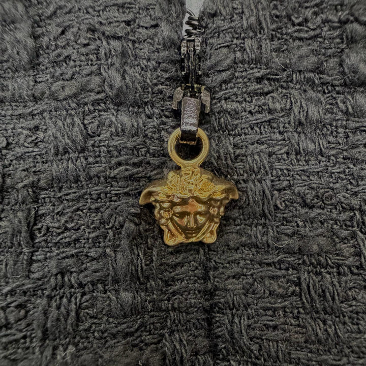 極美品◇VERSACE ヴェルサーチ 2021年製 1003566 コットン100％ ゴールドチェーン メデューサ ツイードノースリーブワンピース 38 伊製