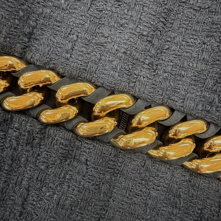 極美品◇VERSACE ヴェルサーチ 2021年製 1003566 コットン100％ ゴールドチェーン メデューサ ツイードノースリーブワンピース 38 伊製