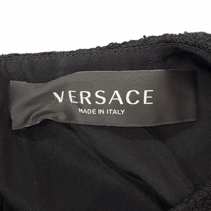 極美品◇VERSACE ヴェルサーチ 2021年製 1003566 コットン100％ ゴールドチェーン メデューサ ツイードノースリーブワンピース 38 伊製