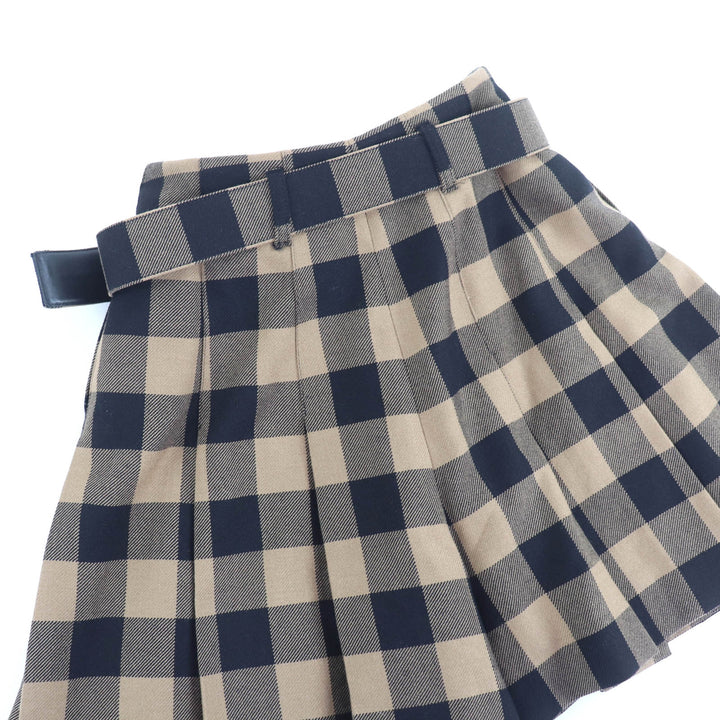極美品★Christian Dior クリスチャンディオール 041P17A1184 ウール100％ ベルト付 ブロックチェック柄 キュロットスカート 42 正規品