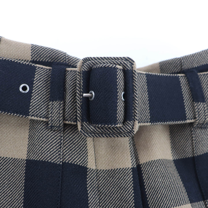 極美品★Christian Dior クリスチャンディオール 041P17A1184 ウール100％ ベルト付 ブロックチェック柄 キュロットスカート 42 正規品