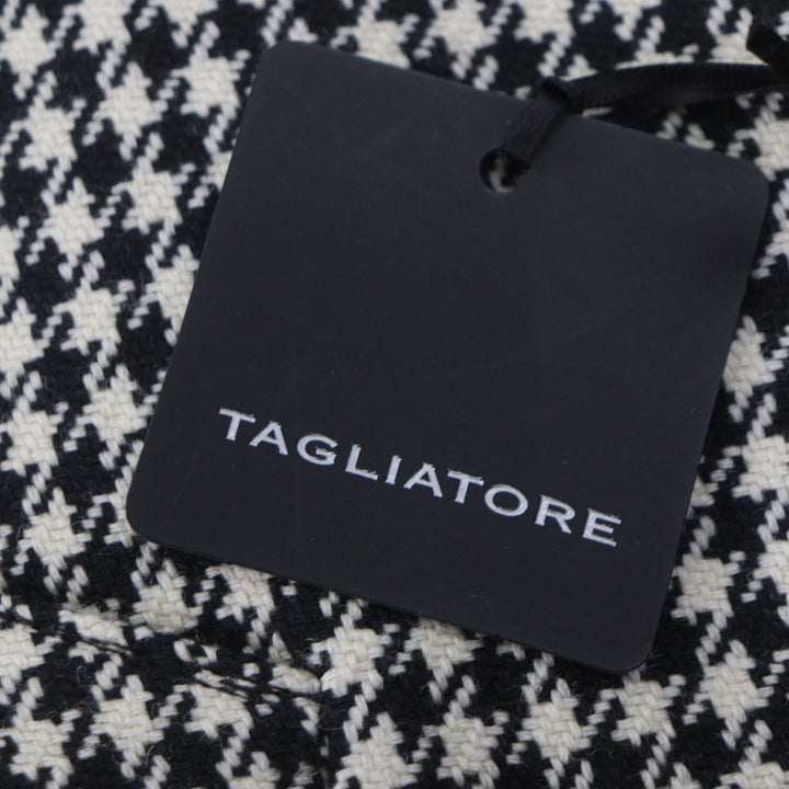 未使用品▼TAGLIATORE タリアトーレ ウール100% 千鳥格子柄 レザー使い ベルト付き ロング トレンチコート ブラック 48 伊製 メンズ
