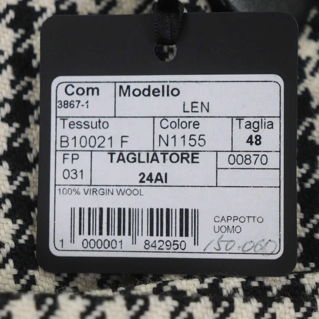 未使用品▼TAGLIATORE タリアトーレ ウール100% 千鳥格子柄 レザー使い ベルト付き ロング トレンチコート ブラック 48 伊製 メンズ