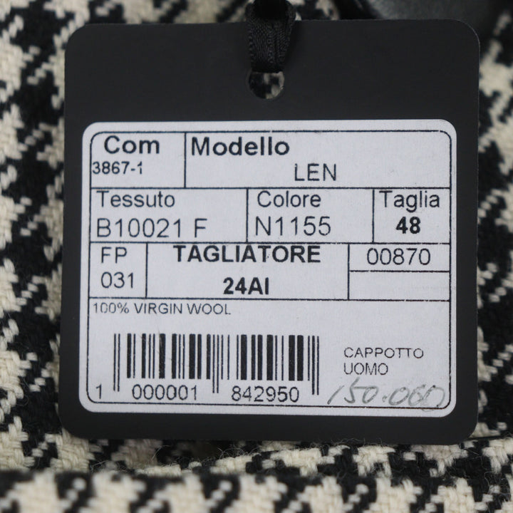未使用品▼TAGLIATORE タリアトーレ ウール100% 千鳥格子柄 レザー使い ベルト付き ロング トレンチコート ブラック 48 伊製 メンズ