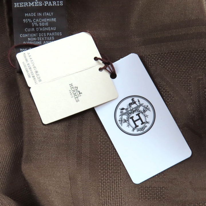 未使用品★HERMES エルメス カレ115 サングル カシミヤ シルク混 マロン・グラッセ レザーパッチ付き 超大判スカーフ 箱付 定価195800円