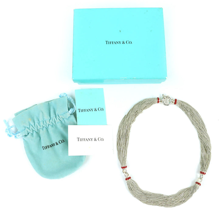 美品△TIFFANY&amp;Co. ティファニー マルチストランド ネックレス アクセサリー 925 全長43.5cm シルバー レッド 伊製 重量60.2g レディース